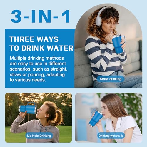 Image of 30 oz Tumbler with Handle, Stainless Steel Insulated Tumbler with Lid and Straw, Double Wall Vacuum Coffee Mug Tumbler, Insulated Coffee Thermal Cup for Cold and Hot (Sea Blue)