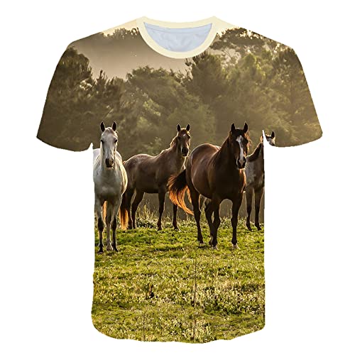 FGJFGGFR Forest Prairie Horse T-Shirt imprimé 3D Animal d'été Chemise à Manches Courtes Classique décontractée Cover