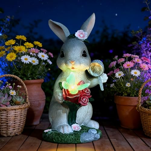 Cuteefun Statue Solaire de Lapin pour Jardin Extérieur, Deco Jardin Exterieur Animaux avec...
