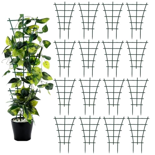 SINJEUN 16 Stück Rankhilfe Zimmerpflanzen, Grün 15 x 25 cm Pflanzenstütze Rankgitter, Stapelbare Kunststoff Pflanzengitter für Topfpflanzen