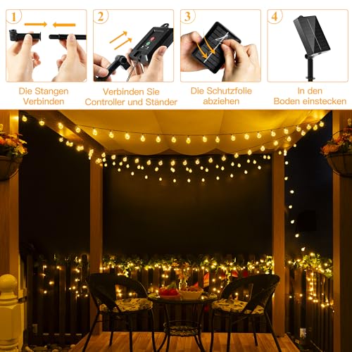 Ollny Solar Lichterkette Aussen 3M 30 LED, IP65 wasserdicht Lichterkette Außen Solar mit 8 Modi, Solar Lichterkette Outdoor für Garten Terrasse Balkon Hochzeit(Warmweiß) 6