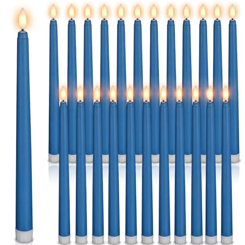 Image of Macarrie 24 Packs Flameless Taper Candles Battery Operated Fake 11 Inch Long Candlelight LED Flameless Candlesticks Flickering Tapered for Summer Fall Wedding(Blue)