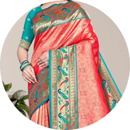 Image of Women's Paithani Silk Tassel Finish Saree Ethnic Unstitched Blouse Piece