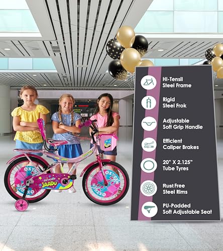 Image of OXYGEN Girl 20T Kids Bicycle for Girls 5-9 Years with Training Wheels, Basket & Rear Carrier, High Tensile Steel Frame, Single Speed Beginner Kids Cycle, Professional Assembly Required (Pink)