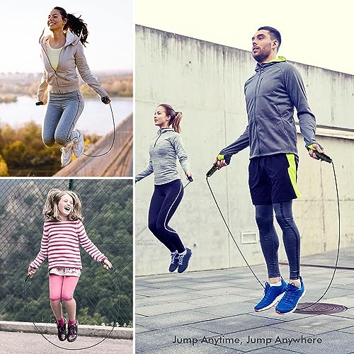 Image of Jump Rope, Tangle-Free Rapid Speed Jumping Rope Cable with Ball Bearings for Women, Men, and Kids, Adjustable Steel Jump Rope Workout with Foam Handles for Fitness, Home Exercise & Slim Body (Green)
