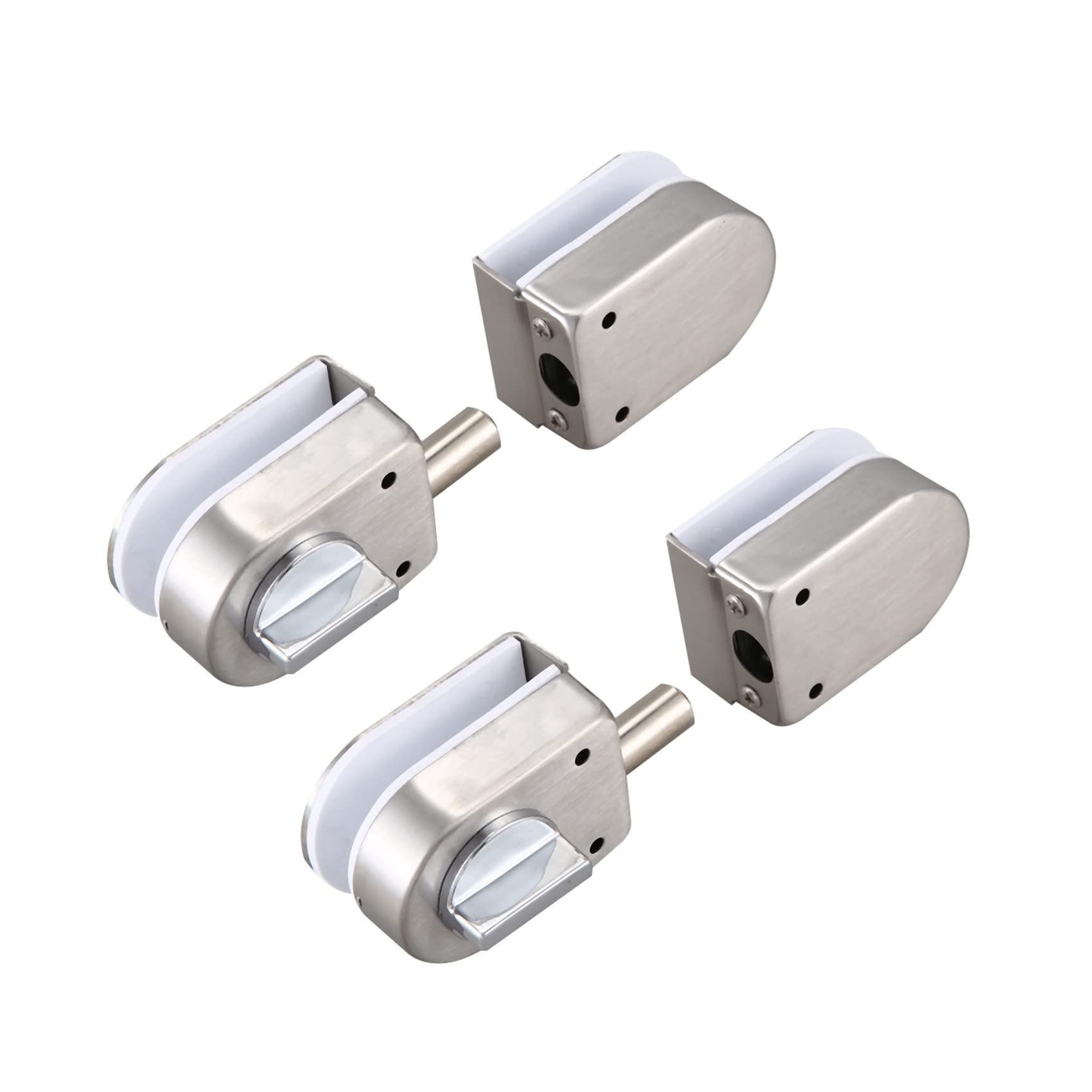 Jnchdghwa Silver 2X Stainless Steel,Glass Door Latches Lock/Bolt,138A,Without Drilling,For Double Glass Door, Frameless Glass Door