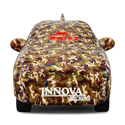 Image of Waterproof Car Cover for Toyota Innova Hycross | Dustproof, UV & Scratch Resistant Soft Cotton Lining | Triple Stitched, Mirror Pockets & Elastic Hem | Jungle