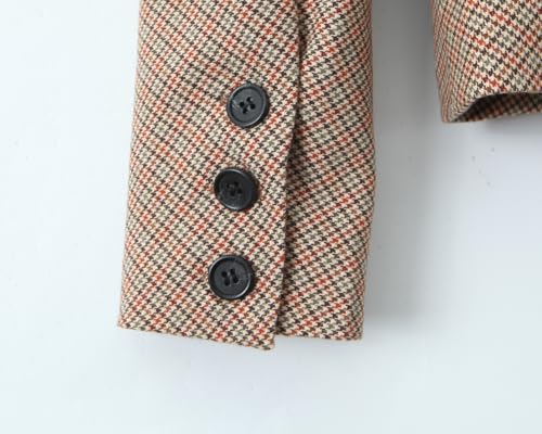 Women's Houndstooth Suit Notch Lapel Jacket Skirt Single Breasted Button Two Pieces Set4