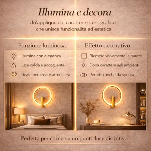 Lámpara dorada elegante Arcadia Circe aplique pared interior LED diseño moderno 3