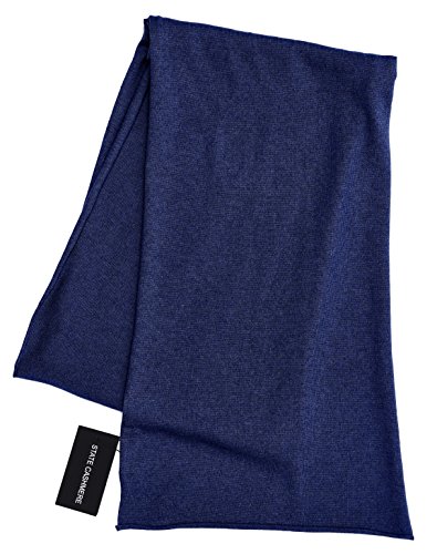 State Cashmere Unisex Long Jersey Knit Scarf Made with 100% Pure Inner Mongolian Cashmere - Elegant, Soft, & Versatile - Ultra Warm Winter Accessories - (Navy, 80'x13.5')