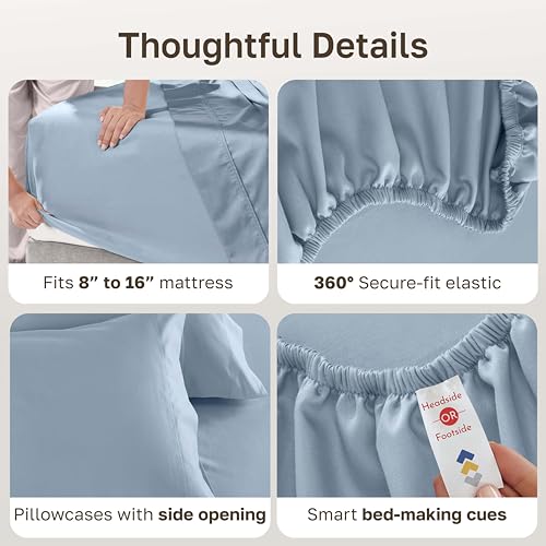 Image of California Design Den - Luxury Full Size Sheet Set - 100% Cotton, 600 Thread Count Deep Pocket Full Size Bed Sheets, Sateen Weave - Blue