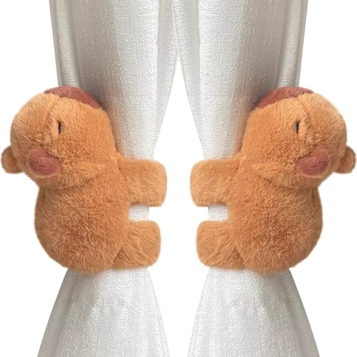 EHERDM 2Pcs Capybara Curtain Buckles Cute Animal Curtain Tiebacks Plush Cotton Curtain Straps Decorative Curtain Drapery Holdbacks Curtain String for Nursery Room Living Room Bedroom Window Decor