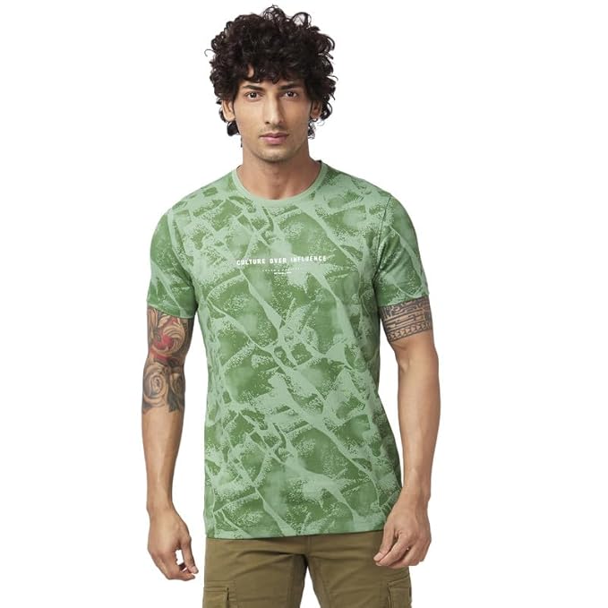 Spykar Men's Slim Fit Round Neck Half Sleeve Printed Casual T-Shirt
