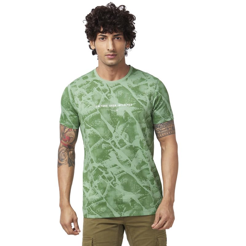 Image of Spykar Men's Slim Fit Round Neck Half Sleeve Printed Casual T-Shirt