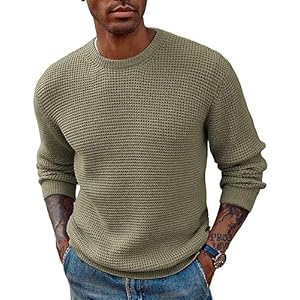 PJ PAUL JONES Mens Crewneck Pullover Sweater Waffle Textured Long Sleeve Knitted Sweaters