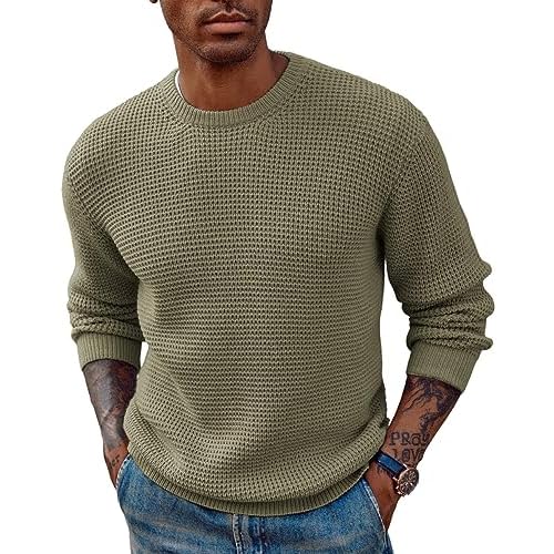 PJ PAUL JONES Mens Crewneck Pullover Sweater Waffle Textured Long Sleeve Knitted Sweaters