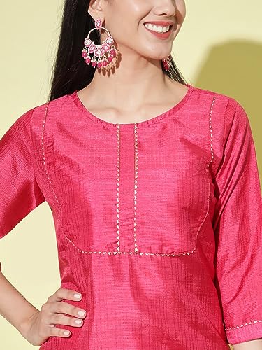 Image of VredeVogel Women's Cotton Silk Blend Straight Kurta Trouser With Dupatta Set