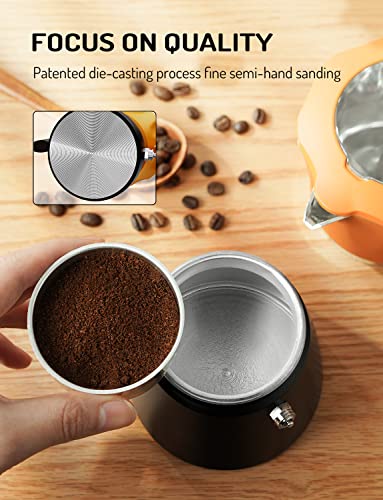 Stovetop Coffee Maker Espresso Italian Moka Pot with Transparent Top Lid, 300ml-6 Espresso Cups, Classic Aluminium Coffee Percolator, Orange/Black - Image 4