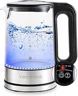 LUUKMONDE Temperature Control Electric Kettle, Keep Warm 2hours, 1.7L Cordless Borosilicate Glass Tea Kettle with LED Light, 1500W Water Kettle Electric Fast Boiling, Auto Shut-Off, BPA Free