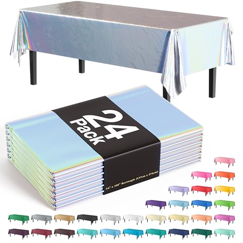 Image of Party Solids Iridescent Rectangular Plastic Tablecloth - 54x108 Inch, Pack of 24
