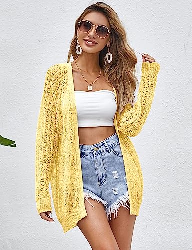 Image of Women Crochet Lightweight Cardigan Cover Up Open Front Long Sleeve Summer Cardigans