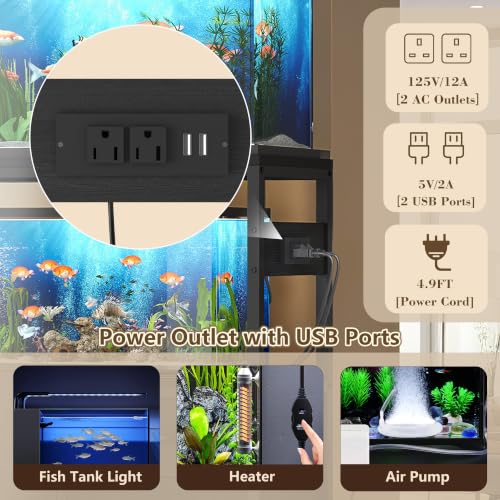 Image of Heybly 20-29 Gal Fish Tank Stand with Drawer, Power Outlet,330lbs HAS001BK