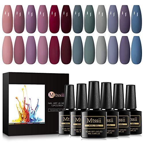 MTSSII Gel Nagellack 12 Farben Set UV LED Einweichen Nail Art Maniküre Salon DIY Home Geschenkset 8ml