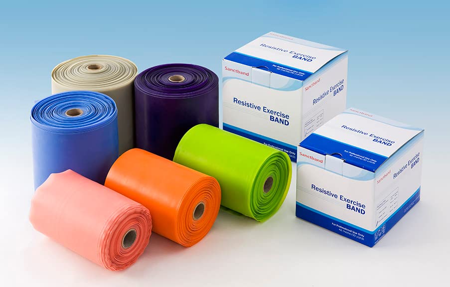 (Free Storage Rack) 6 Level Sanctband Resistance Bands, 50 Yard Roll Professional Latex Elastic Band for Upper & Lower Body & Core Exercise, Physical Therapy, Pilates, at-Home Workout, & Rehab