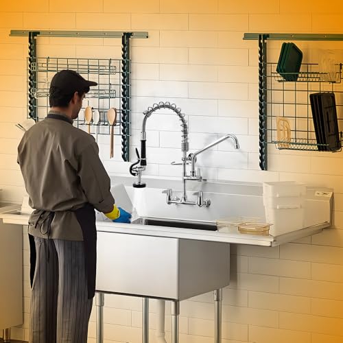 Image of GIMILI Commercial Sink Faucet with Sprayer, 21 inch Height 8 Inch Center Pull Down Wall Mount Faucet for Restaurant, Kitchen, Industrial, Farmhouses Sink