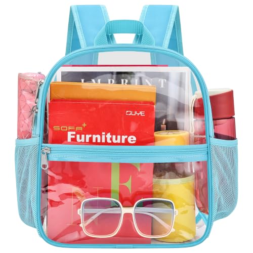 Image of Busiuw Clear Backpack for Stadium Events 12x12x6 Mini Small Sports Fan Backpacks with Front Pocket for Concert Sport Events Work Travel(Aqua)