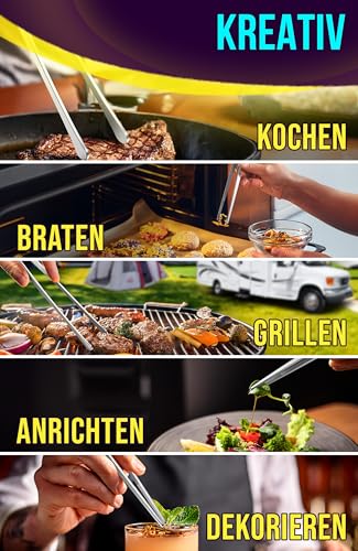 4happy Kochpinzette - 2 Stück Kochpinzette Edelstahl Set, runde Grillpinzette zum Kochen und Braten + spitze Küchenpinzette zum Dekorieren, Pinzette Küche 30 cm 6