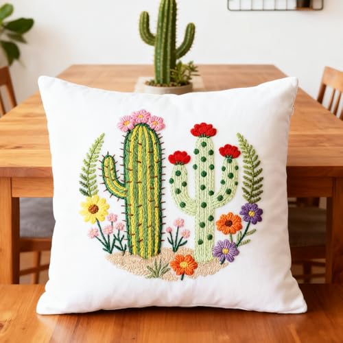 Image of BEUNITONE Cactus Embroidery Kit for Beginners, 6PC Succulent Plant Themed Needlepoint Kits for Adults with Hoops, Threads, Needles, Instructions and Full Kits, DIY Home Decor Craft Gift for Adults