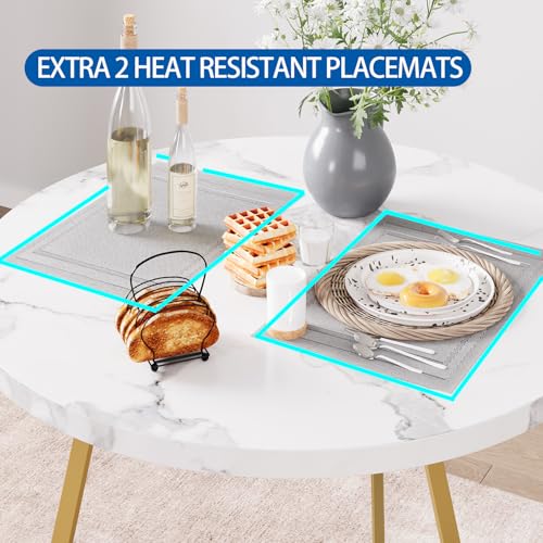 GarveeHome Dining Table Set for 2, Round Kitchen Table and Chairs for 2, 3 Piece Modern Dining Room Table Set, Kitchen Table Set for Small Space, Apartment, Gold Marble White