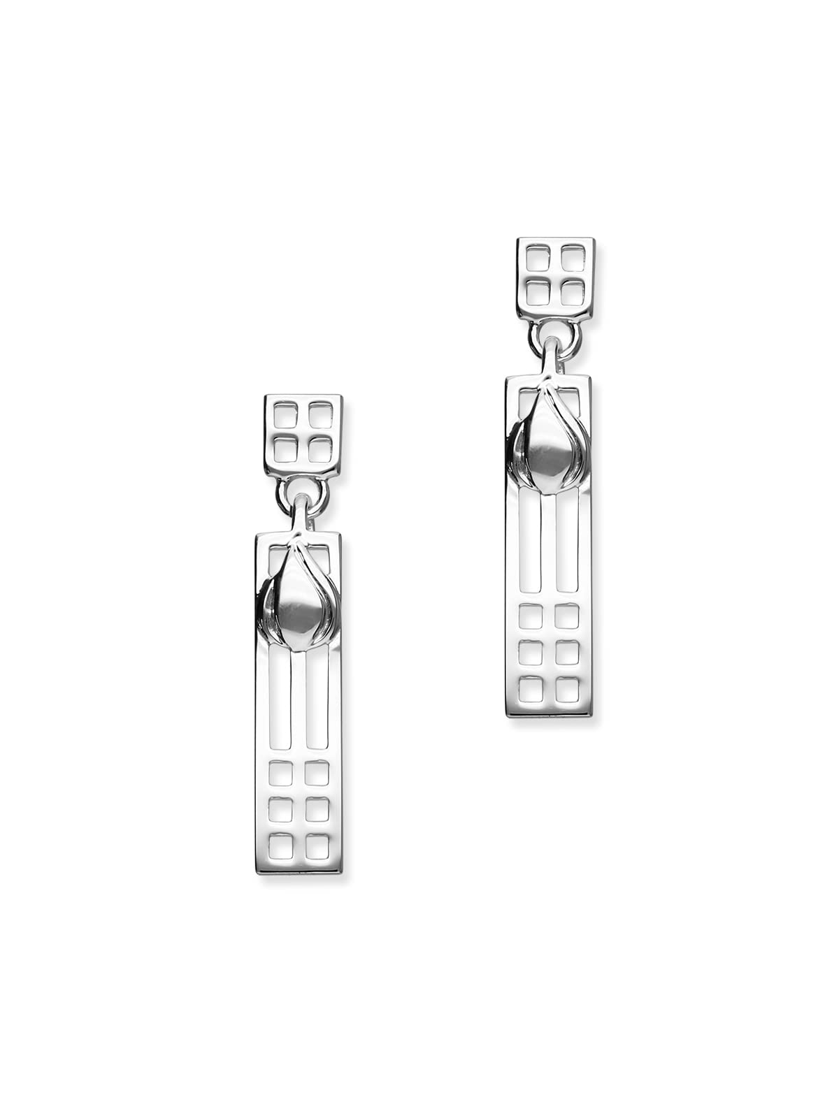 Ortak 925 Sterling Silver Scottish Stud Drop Earring Handmade Charles Rennie Mackintosh Design Celtic Polished Fine Designer Jewellery of Scotland of Women