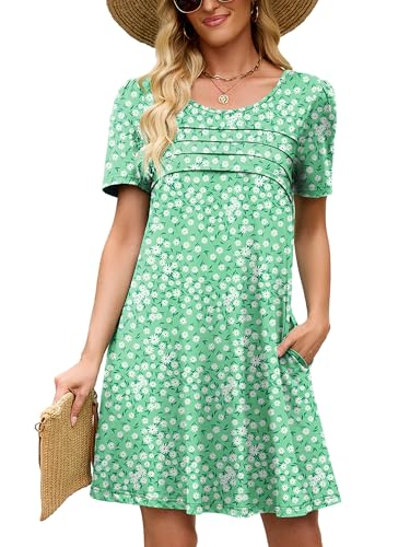 Image of Heymoments Women's Short Sleeve Crewneck Sundress Summer Casual A-Line Beach Dress with Pockets S-2XL