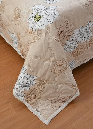 Image of Home Stylish Luxury Ultrasonic Punch AC Comforter Blanket - Quilted Microfiber Floral Pattern, Lightweight Breathable Hypoallergenic All‑Season Blanket for Bedroom, Travel (228x228 Cm) Copper