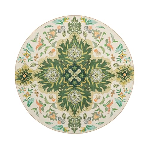

Vintage Round Area Rug (6ft) - Washable, Non-Slip Floral Boho Carpet for Living Room, Bedroom, Kitchen, Dining Room