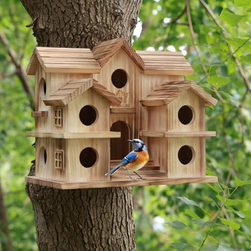 SELENAIRE Large Bird House with 10 Holes - Handcrafted Wooden Martin House for Outdoor, Ideal for Purple Martins, Bluebirds, Finches, Cardinals, Sparrows, Chickadees