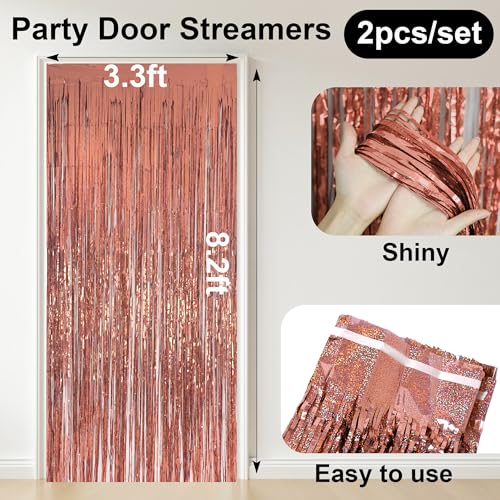 Rose Gold Srteamers Party Backdrop 2 piezas 1x2 m miniatura 2