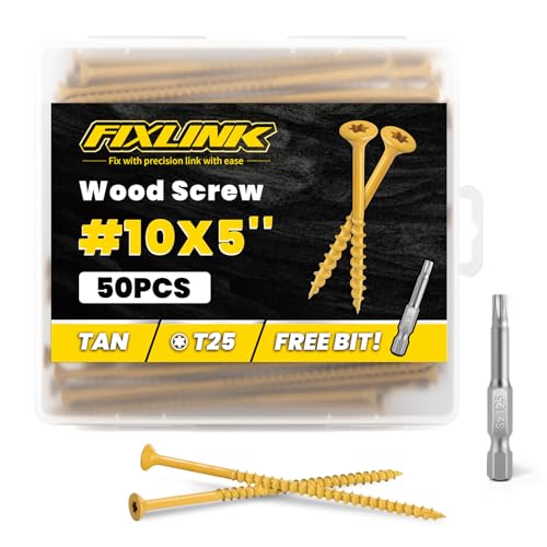 Image of Deck Screws 5 Inch, 50PCS, FIXLINK #10 x 5 Wood Screws, Tan