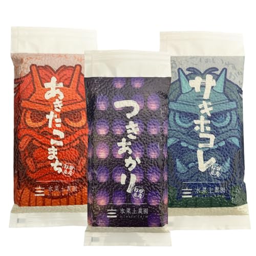 新米 令和7年産 秋田限定デザイン【精米】秋田県産あきたこまち・サキホコレ・つきあかり300g(2合)×3袋 セット