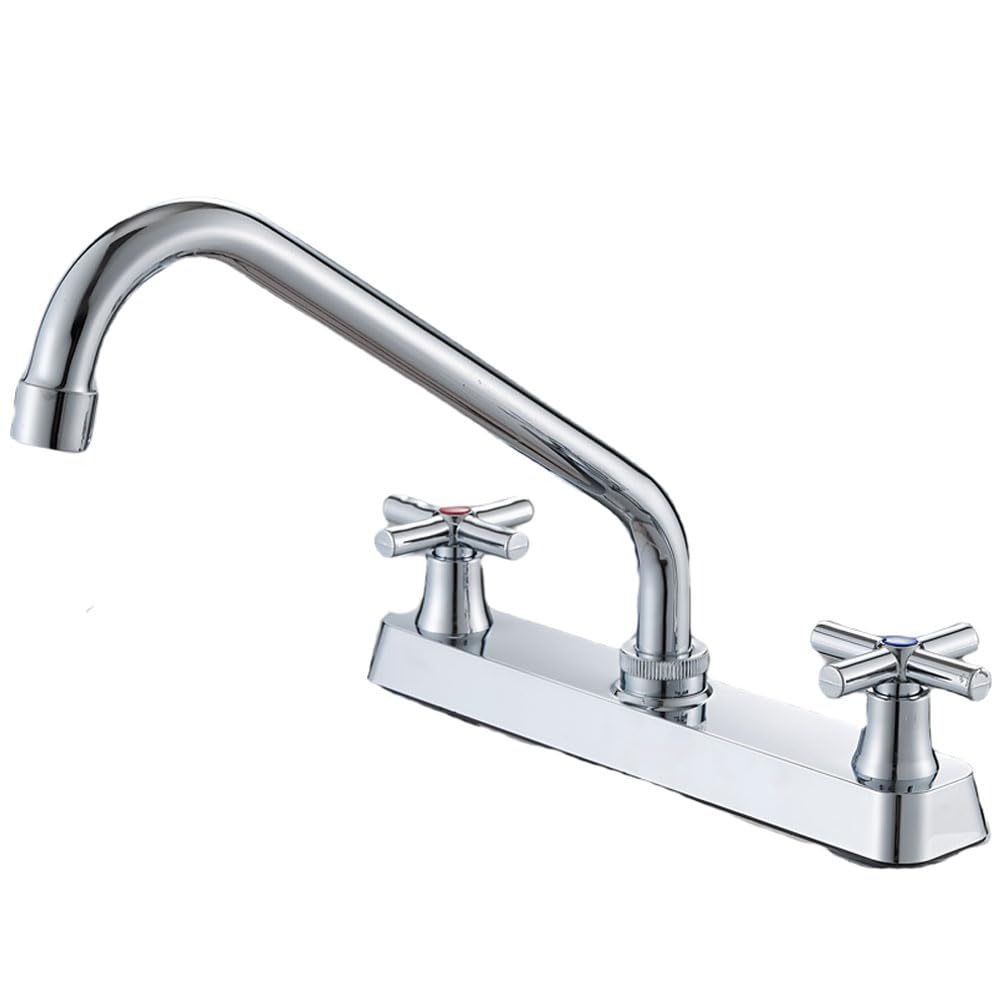Weirun Men's Chrome Kitchen Sink Extra Long Spout Mixer Tap Caravan Monobloc Campervan Tap 8-Inch 2 Hole Camping Sink Tap For Rv Marine Boats Campers Motorhomes Travel Trailers