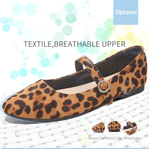 Image of Obtaom Mary Jane Flat Shoes Round Toe Ballet Flats for Women Dressy Fabric Business Flats Comfortable Classic Strap Flats for Office