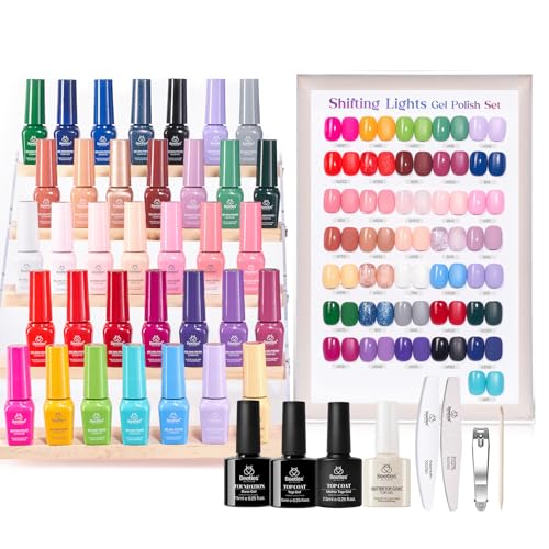 Image of beetles Gel Polish Shifting Lights - Gel Nail Polish Set Brown Burgundy Red Black White Green Purple Glitter 36 Colors with Base Coat Glossy Matte Glitter Top Coat UV LED Soak Off Gift for Women