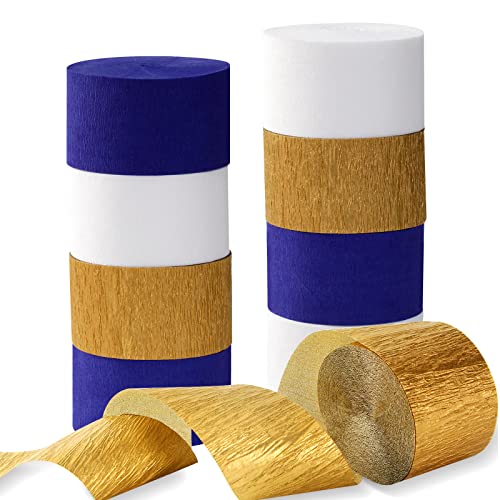 Image of Navy-Blue White-Gold Crepe Paper Streamers - 9 Rolls Royal Blue Graduation 2025 Men Boy Birthday Party Decorations Streamer Wedding Bridal Shower Paper Garland Fathers Day Decor Panduola