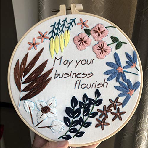 Image of Abillyn Embroidery Starter Kit Garland May Your Business Flourish Stamped with Printed Pattern Cross Stitch Embroidery Kits (Flower 4)
