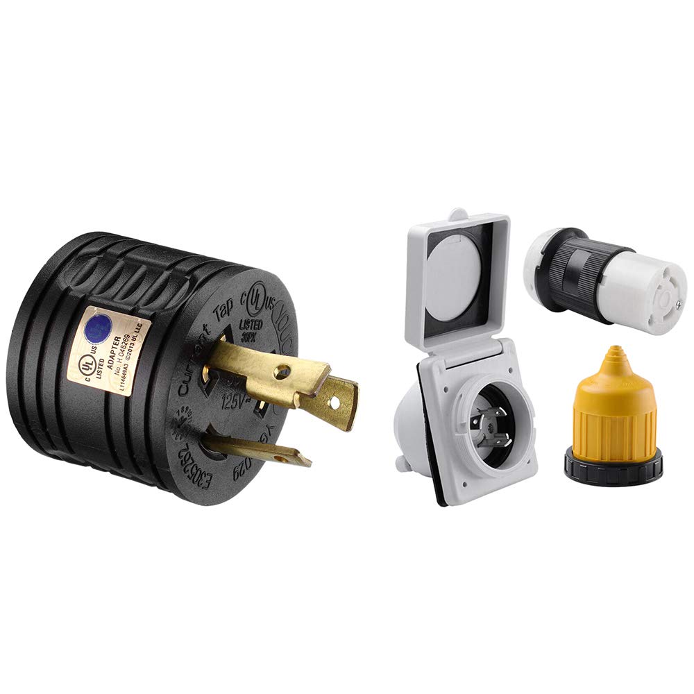 Lot de 3 prises d'entrée 125 V pour camping-car et 1 adaptateur de générateur de véhicule récréatif 3-30 A mâle vers prise d'alimentation 30 A