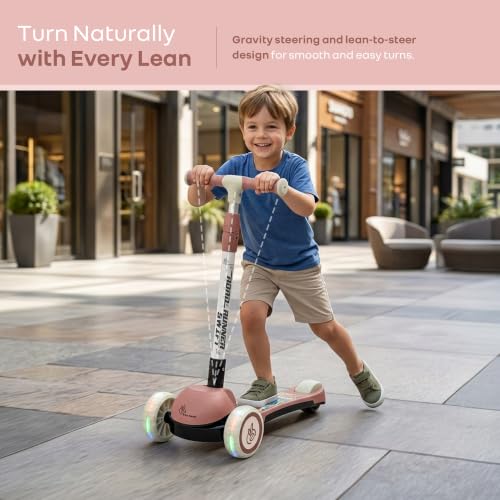 Image of R for Rabbit Road Runner Swift Scooter for Kids with Lights, 3-Level Adjustable Height, PU LED Wheels for 3+ Years Baby Boys & Girls, Up to 75 KG Weight (Dusty Rose)