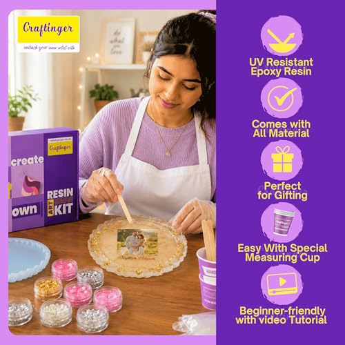 Image of Craftinger Resin Art Photoframe Kit Lite with 300gm Resin & Wooden Stand, Colors and More