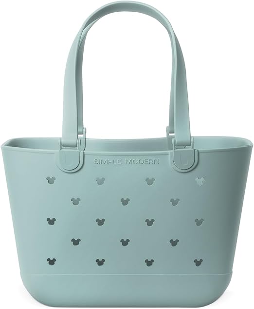 Simple Modern Large Beach Bag | Disney Waterproof Getaway Rubber Tote with Zipper Pocket for Travel, Pool, Boat, Groceries, Sports | Mickey Mouse on Sea Glass Sage